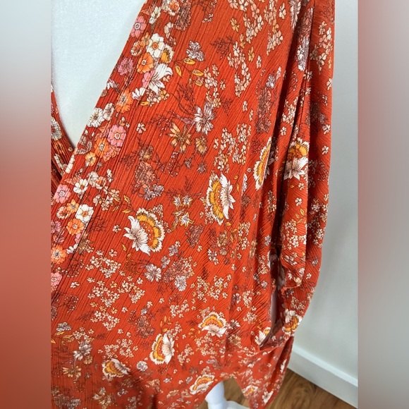 Knox Rose Orange and White Floral kimono open cardigan swim cover up - Picture 3 of 10